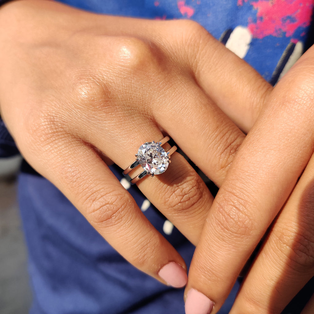 Oval Solitaire Engagement Ring In Double Shank Style