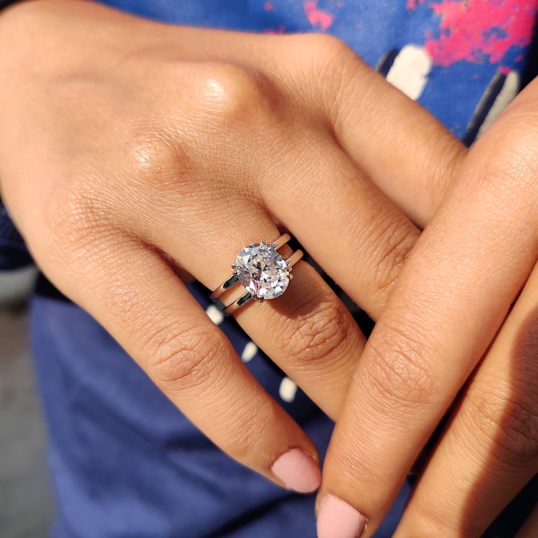Oval Solitaire Engagement Ring In Double Shank Style