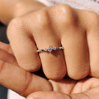Delicate Distance Pave Wedding Band In Round Cut Moissanite