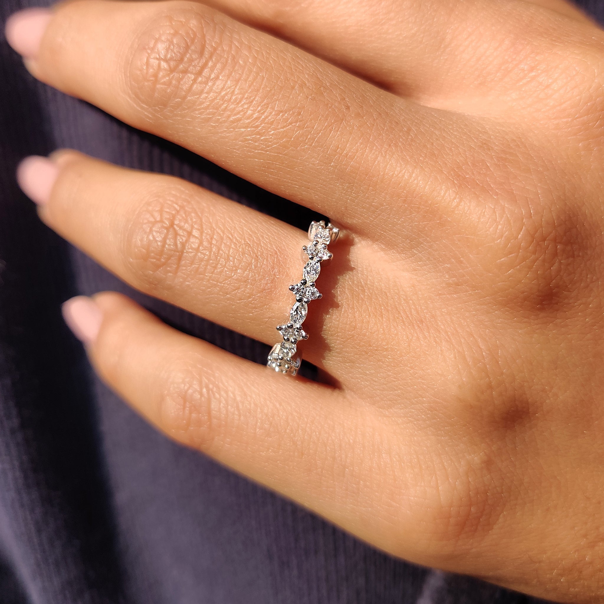 Marquise Cut Wedding Band With Shared Prong Design