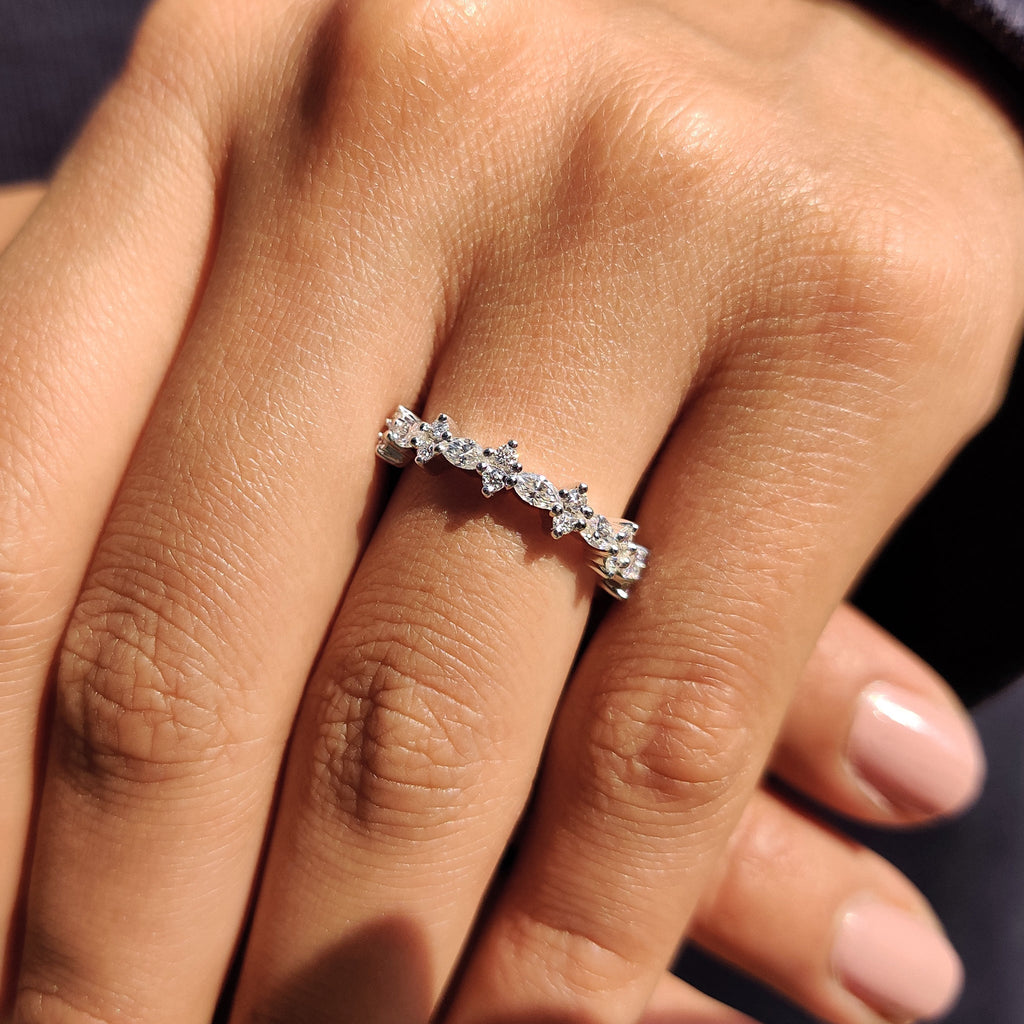 Marquise Cut Wedding Band With Shared Prong Design