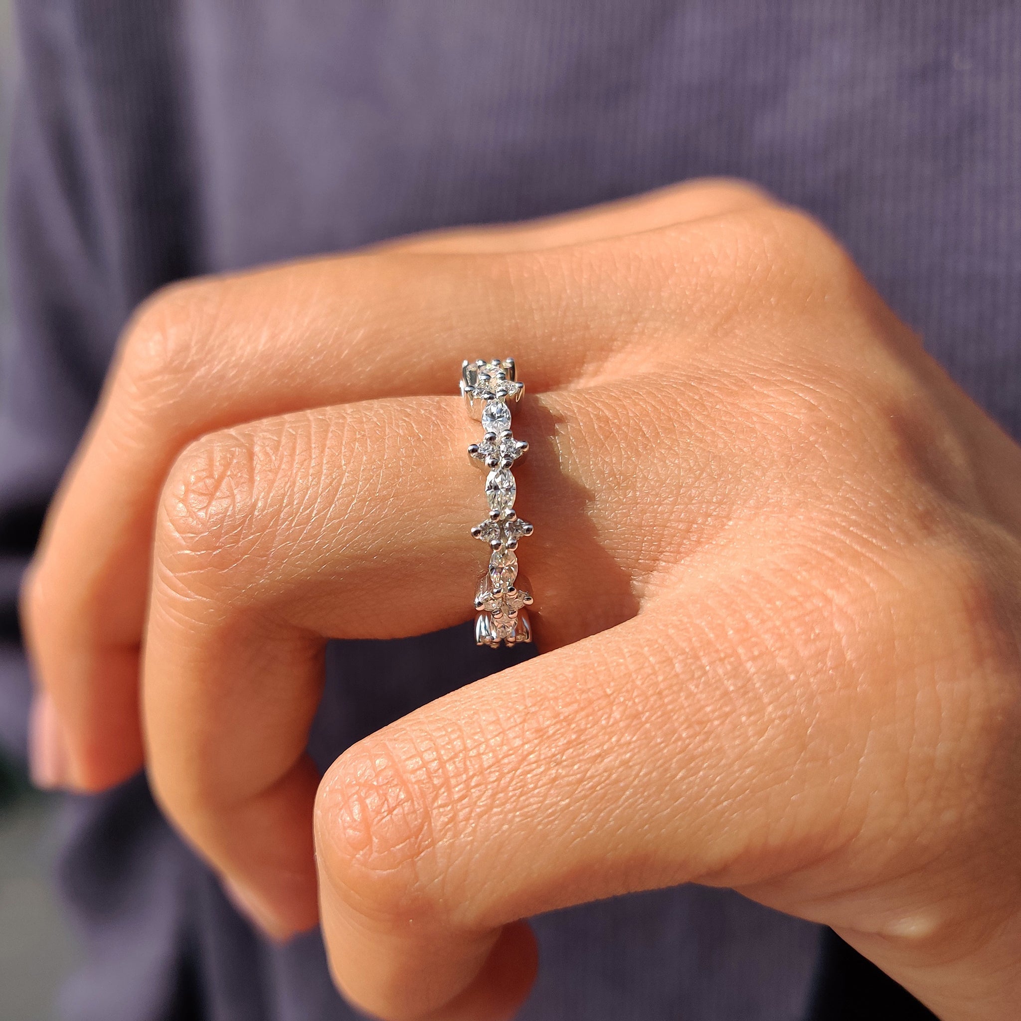 Marquise Cut Wedding Band With Shared Prong Design
