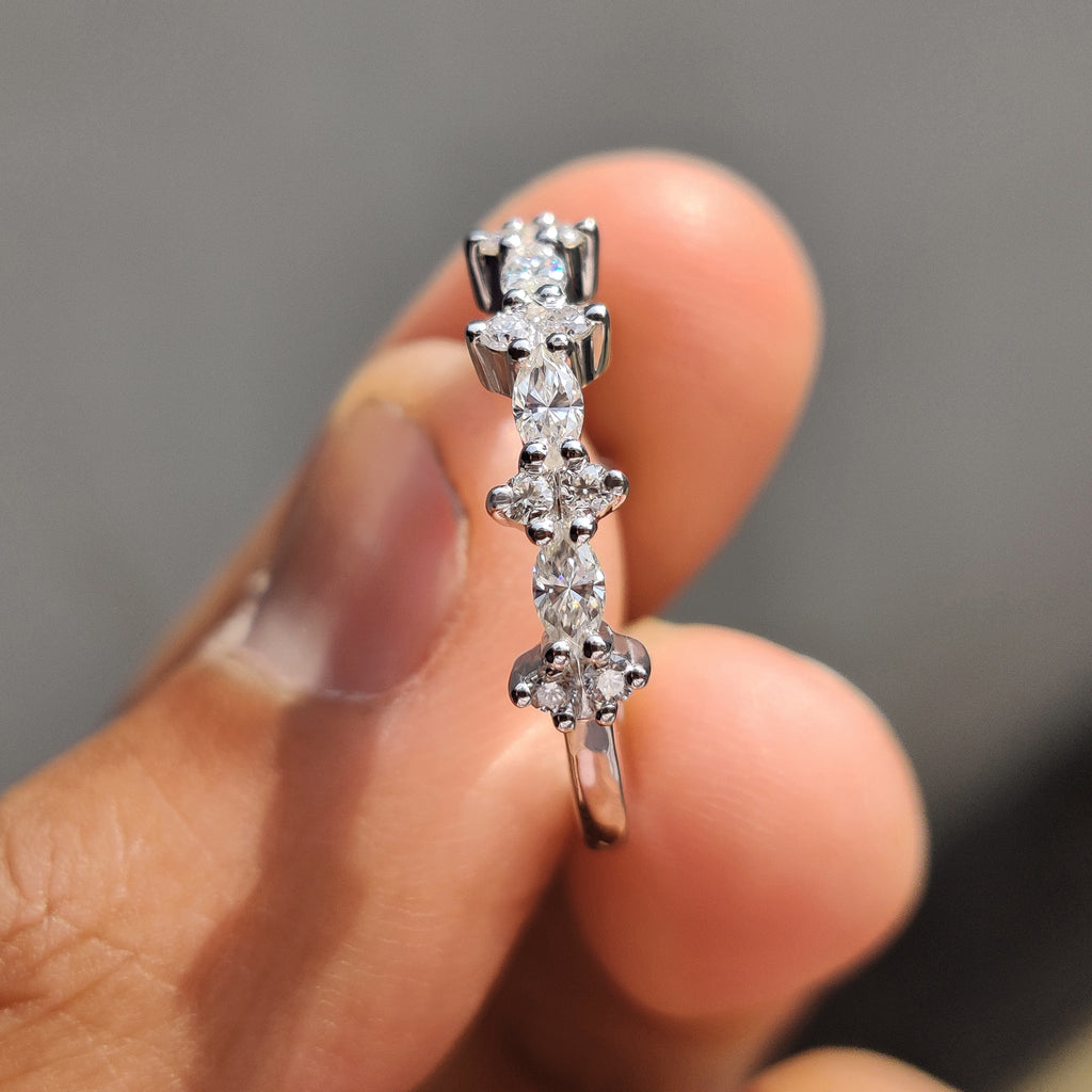 Marquise Cut Wedding Band With Shared Prong Design