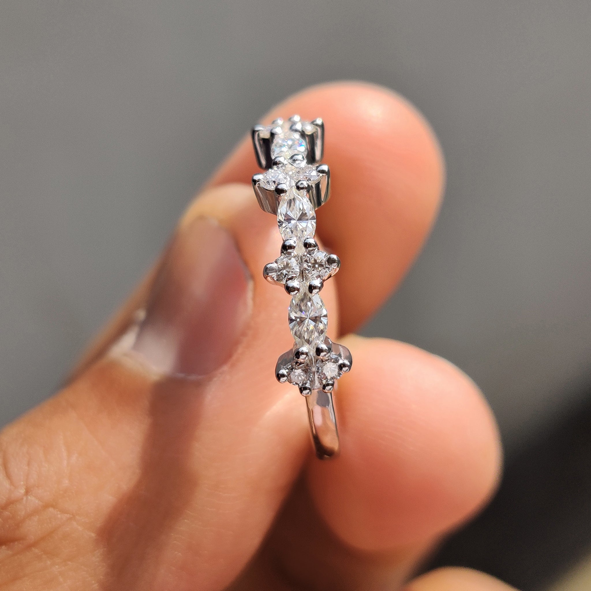 Marquise Cut Wedding Band With Shared Prong Design