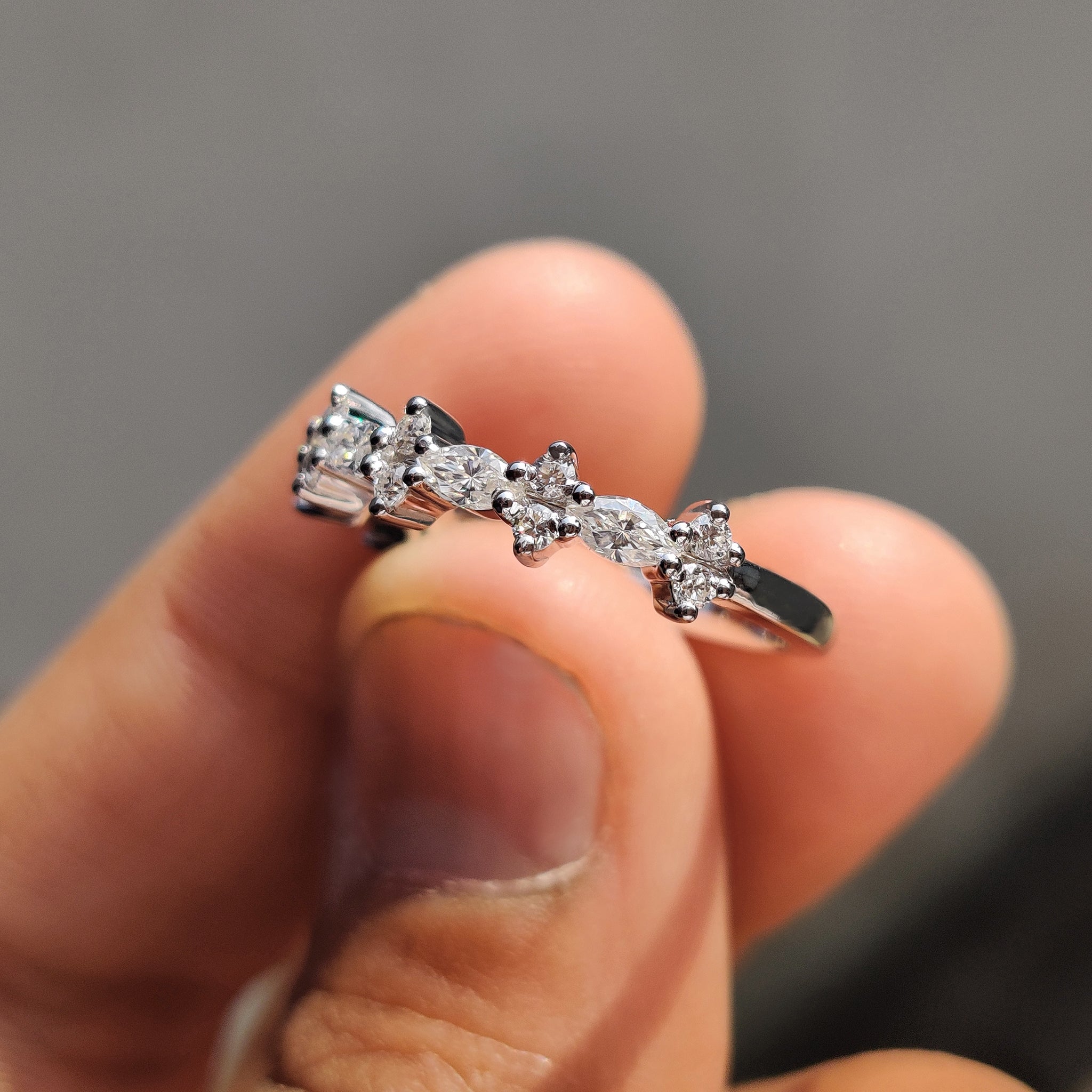 Marquise Cut Wedding Band With Shared Prong Design