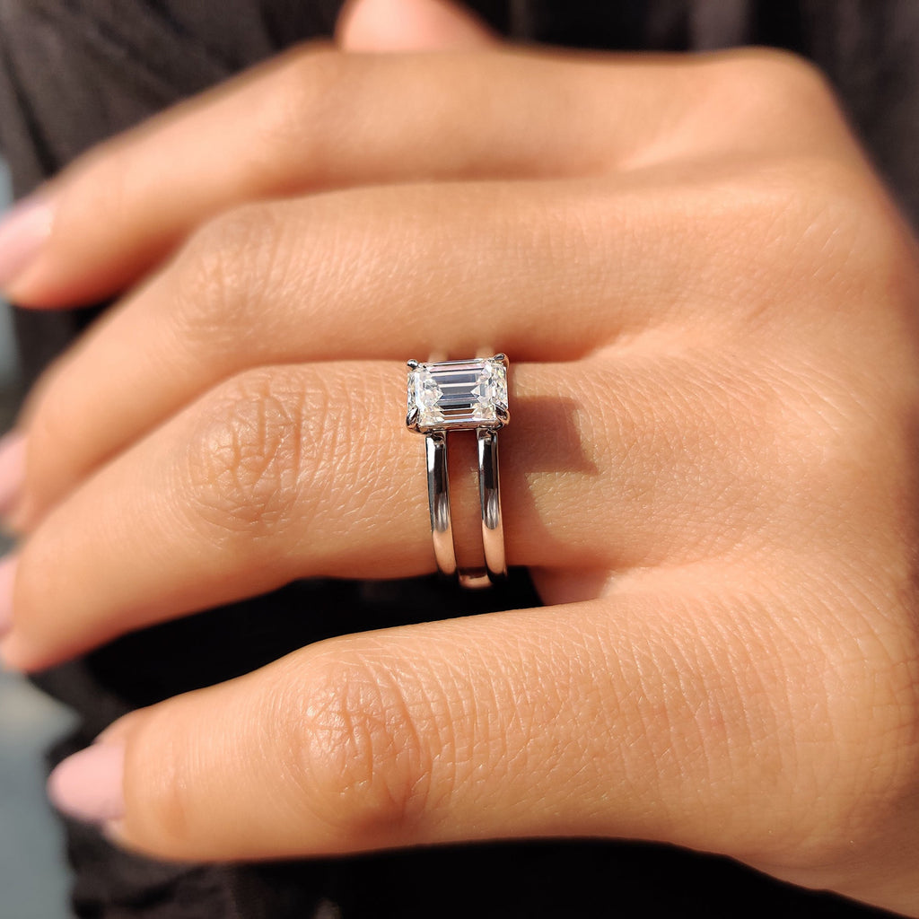 Double Claw Prong Emerald Solitaire Engagement Ring