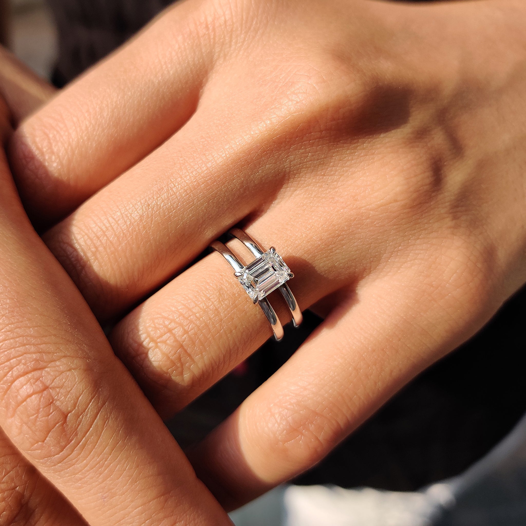 Double Claw Prong Emerald Solitaire Engagement Ring