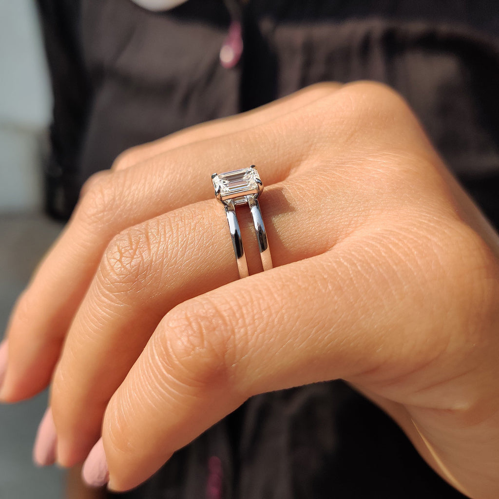 Double Claw Prong Emerald Solitaire Engagement Ring