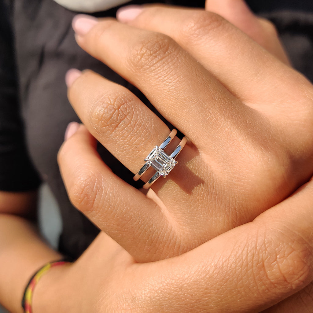Double Claw Prong Emerald Solitaire Engagement Ring