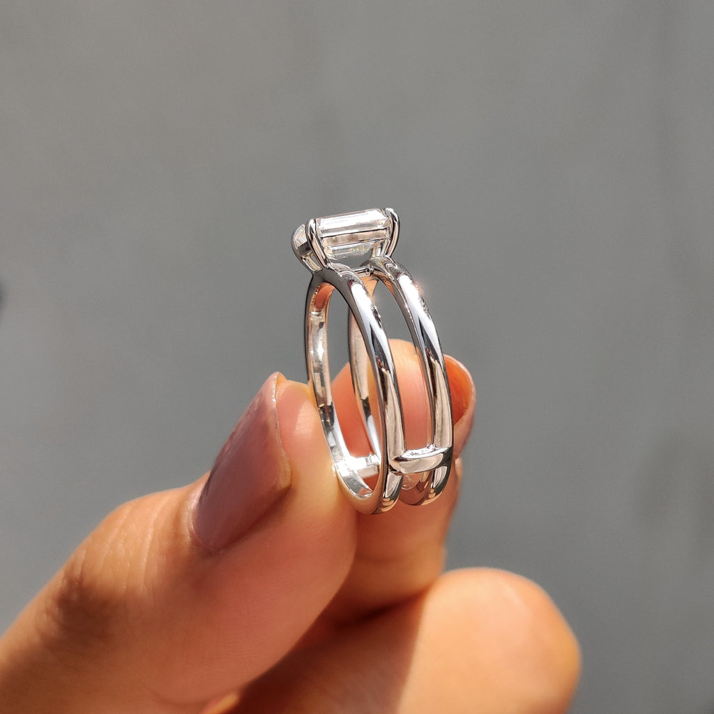 Double Claw Prong Emerald Solitaire Engagement Ring