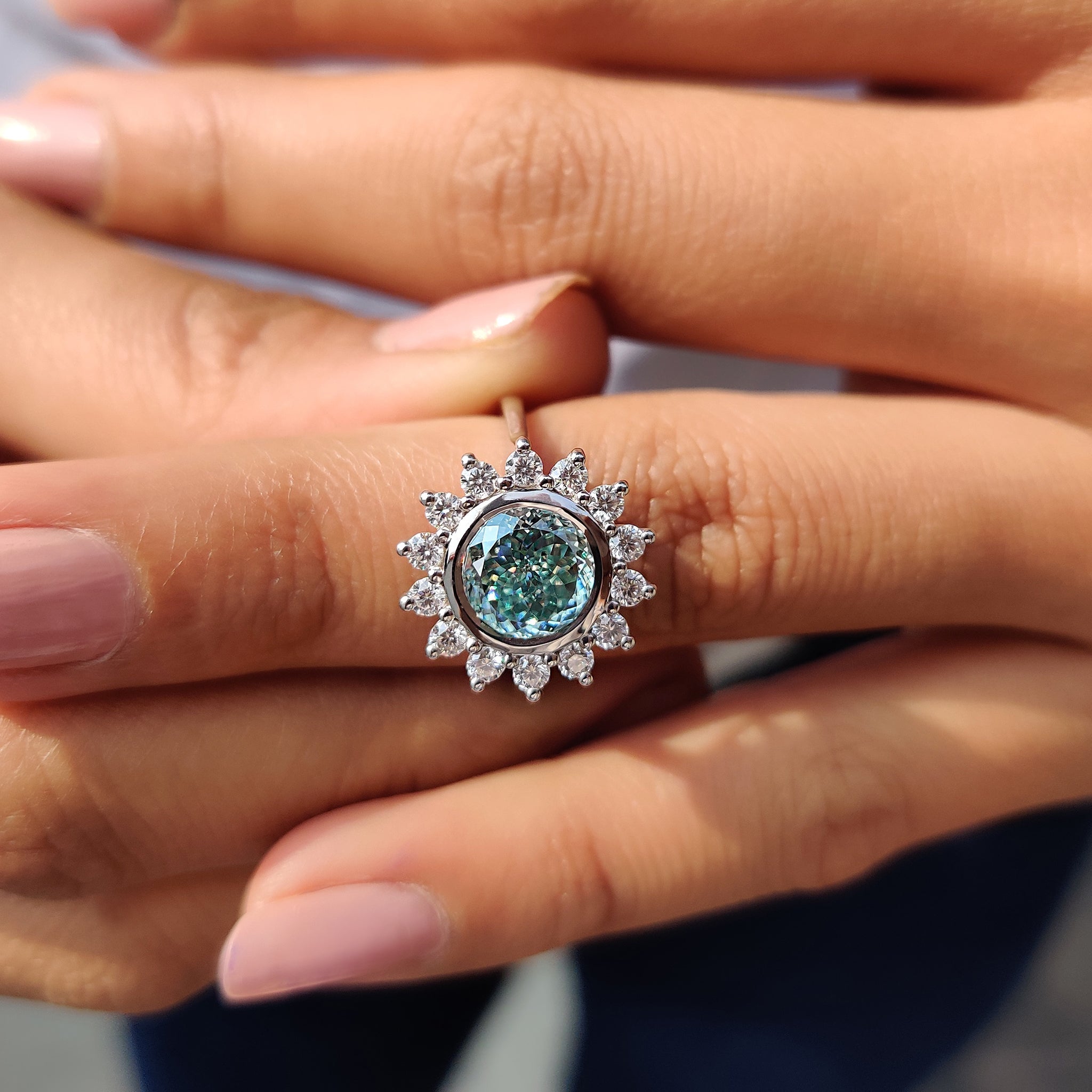 Halo And Bezel Portuguese Cut Engagement Ring Main image
