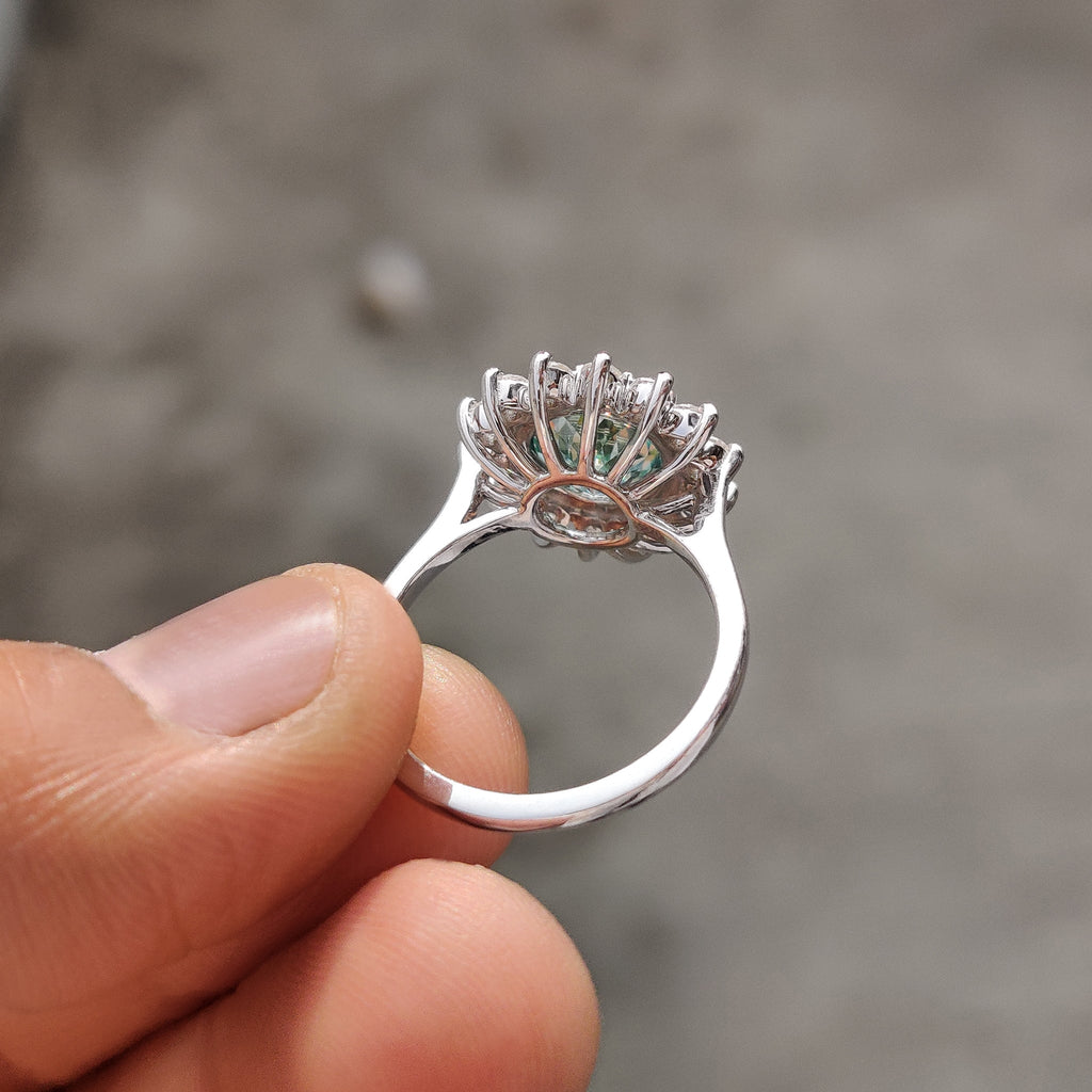 Halo And Bezel Portuguese Cut Engagement Ring