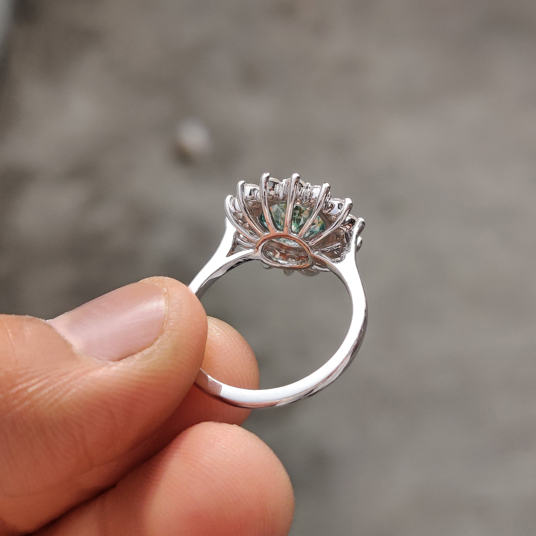 Halo And Bezel Portuguese Cut Engagement Ring