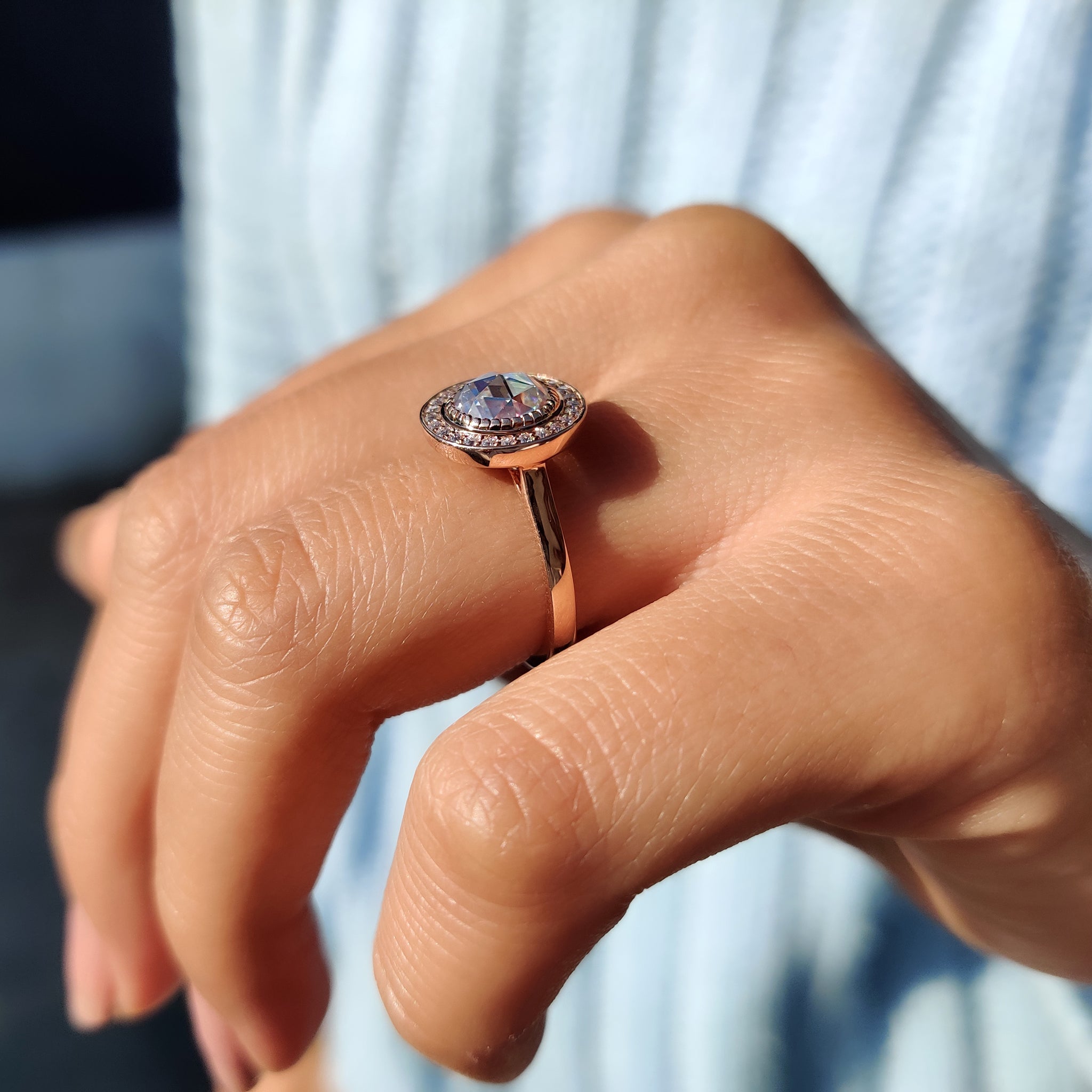 Halo And Bezel Set Round Rose Cut Ring Secondary image