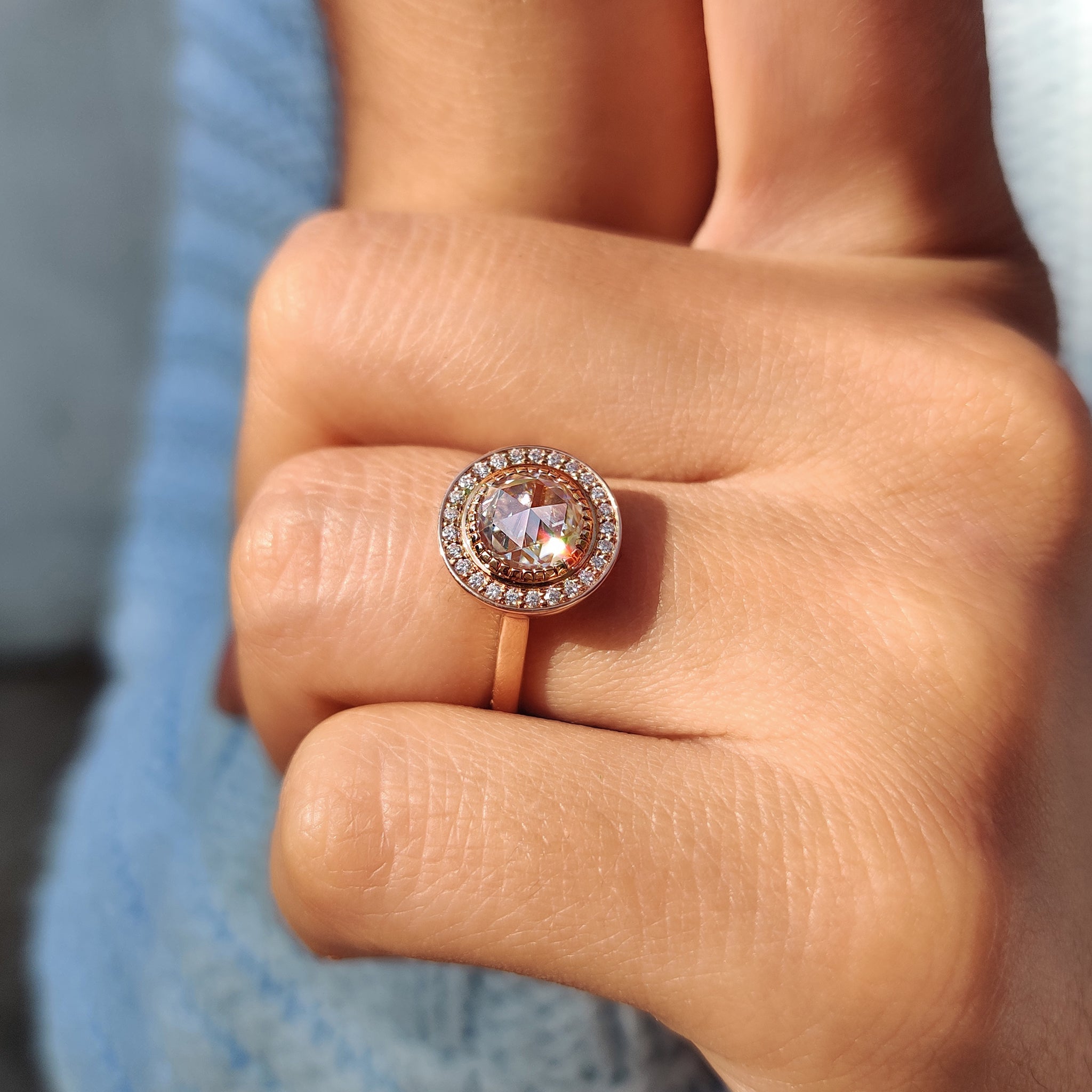 Halo And Bezel Set Round Rose Cut Ring Main image