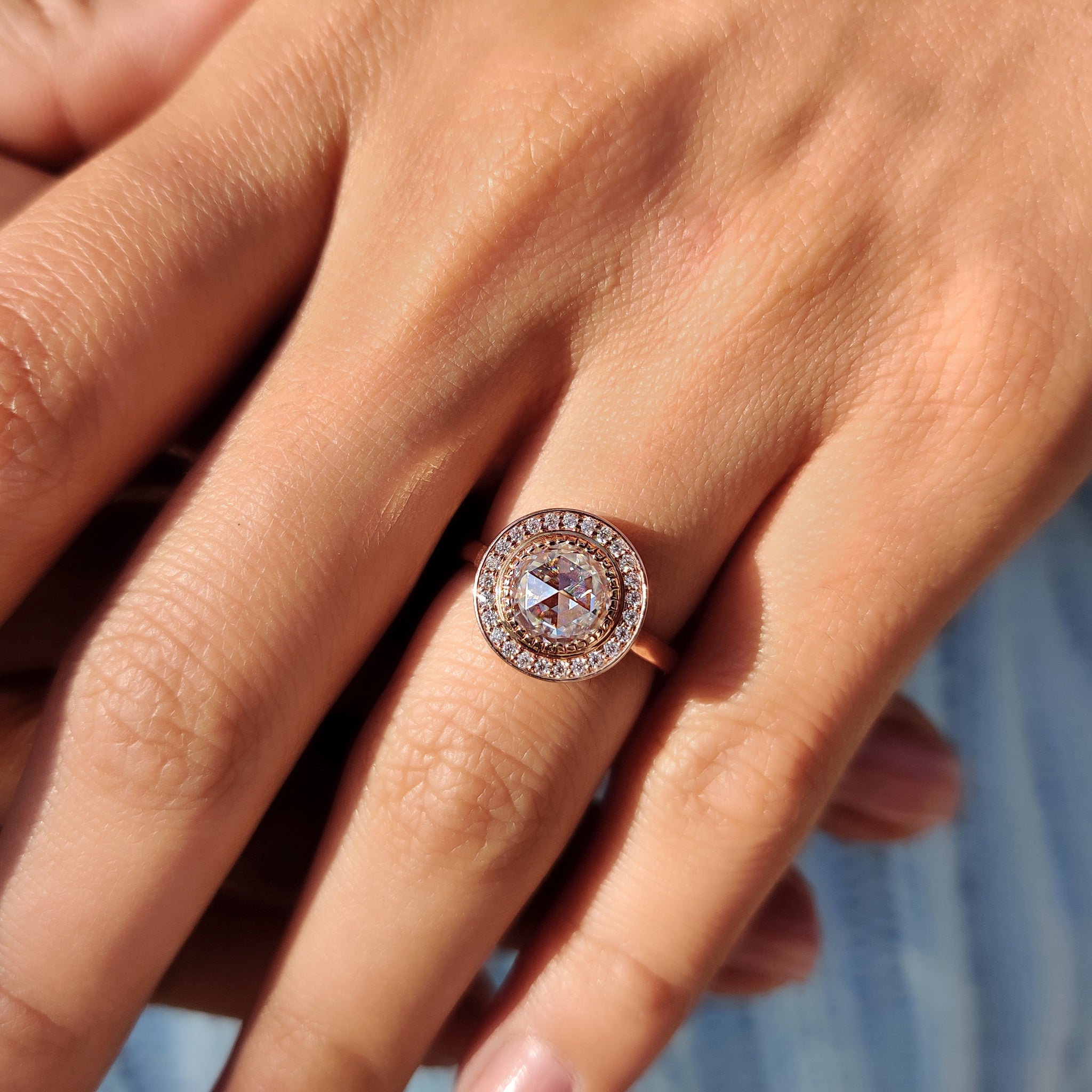 Halo And Bezel Set Round Rose Cut Ring