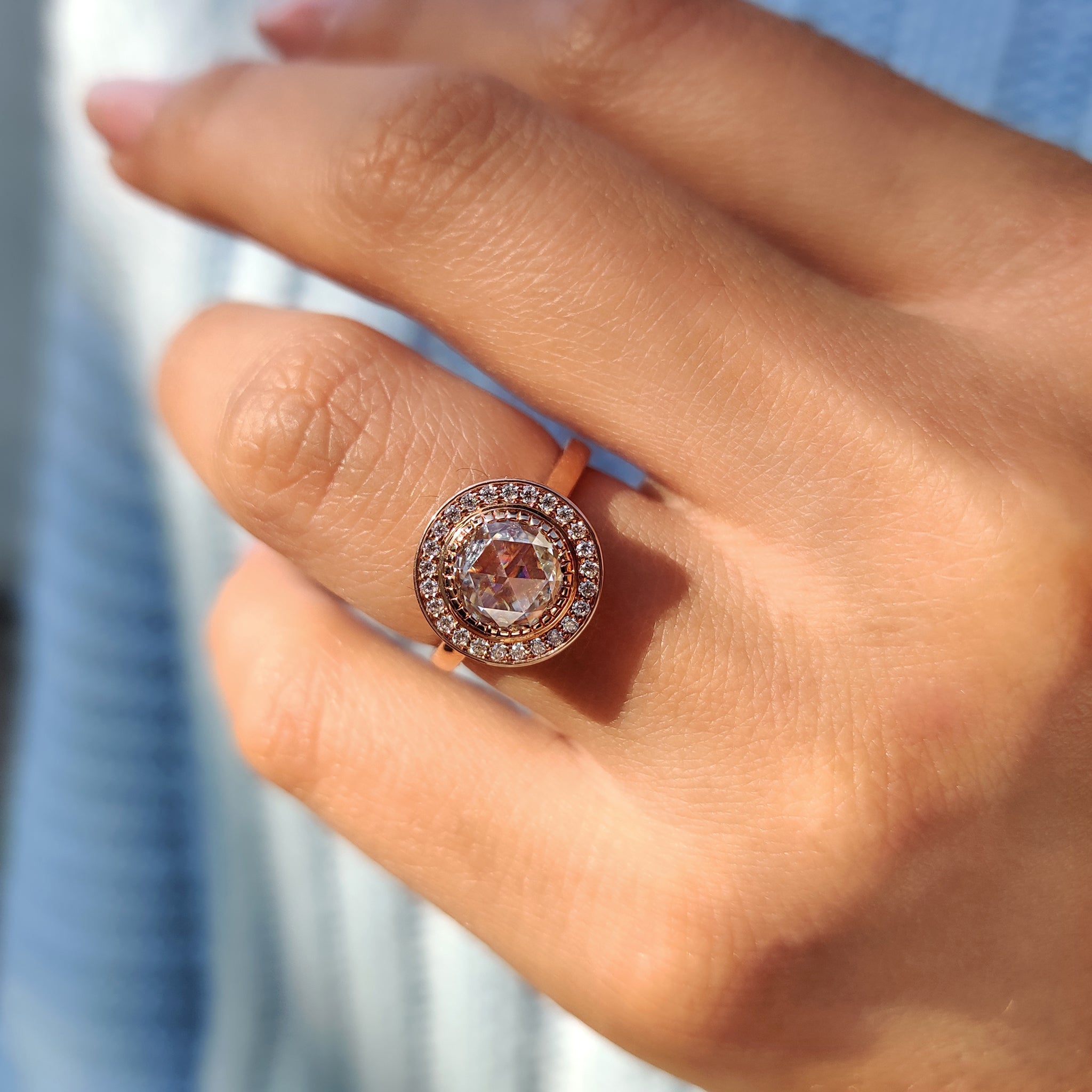 Halo And Bezel Set Round Rose Cut Ring