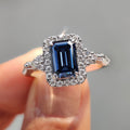 Blue Emerald Cut Engagement Ring In Muse Style