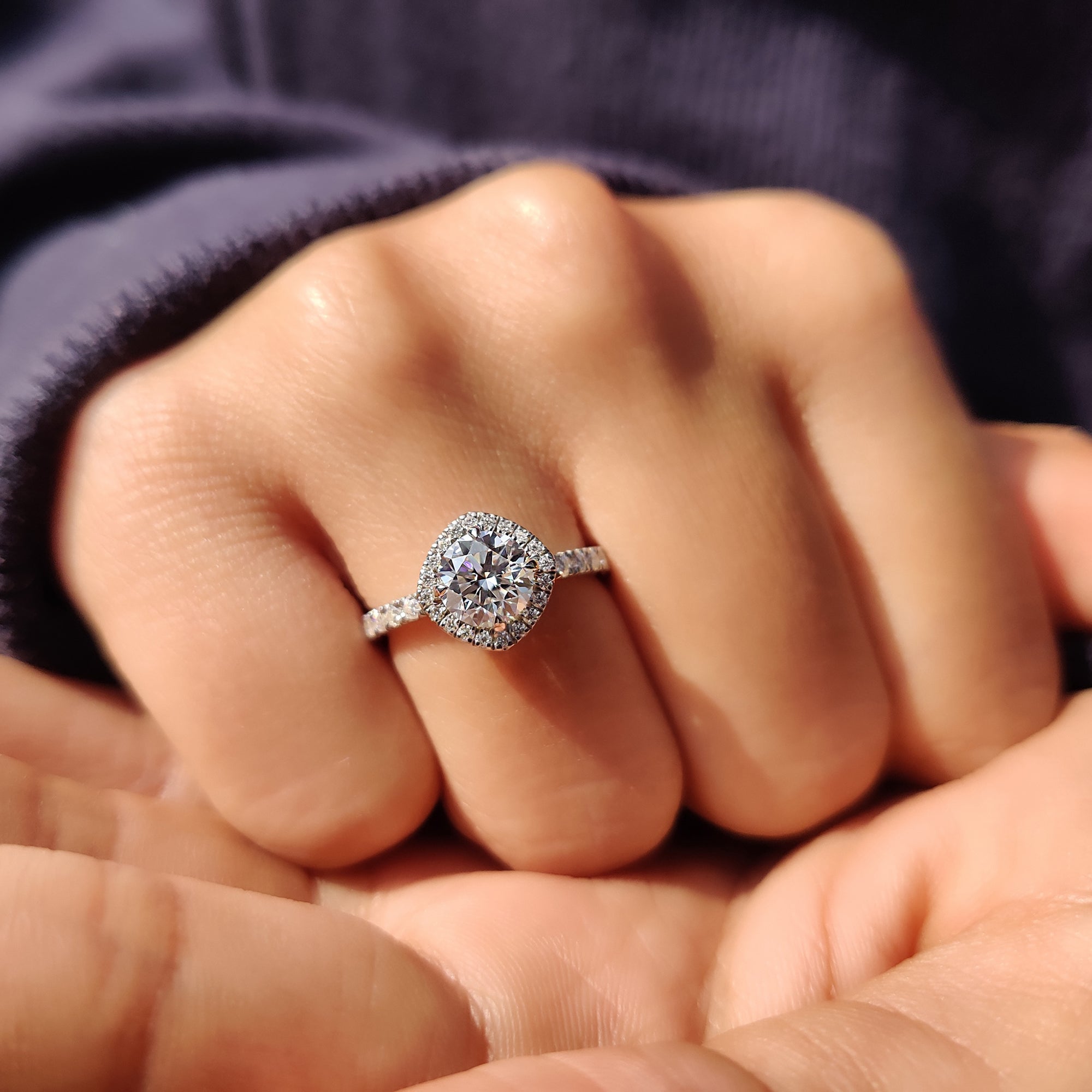 Halo Setting Round Cut Moissanite Engagement Ring