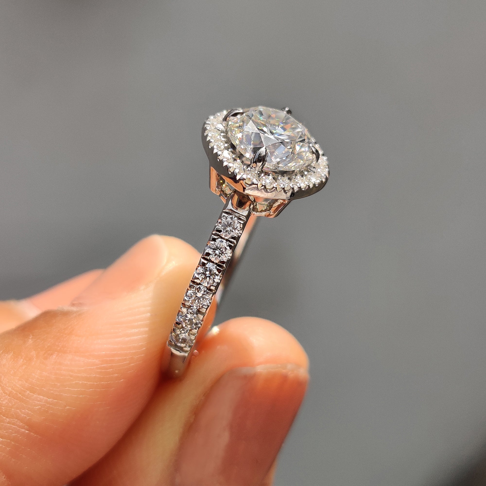 Halo Setting Round Cut Moissanite Engagement Ring