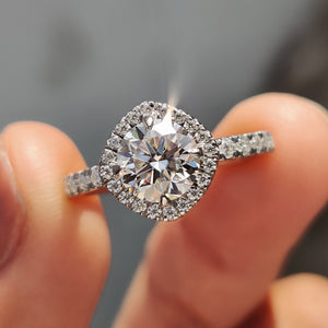 Halo Setting Round Cut Moissanite Engagement Ring