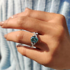 Cyan Blue Moissanite Oval Side Stone Engagement Ring