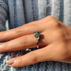 Cyan Blue Moissanite Oval Side Stone Engagement Ring
