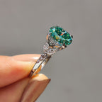 Cyan Blue Moissanite Oval Side Stone Engagement Ring
