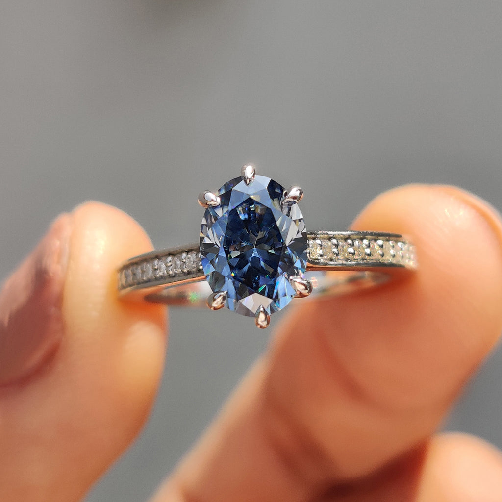Channel Set Oval Cut Moissanite Ring