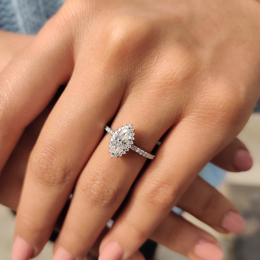 Marquise Halo Engagement Ring In Pave Band