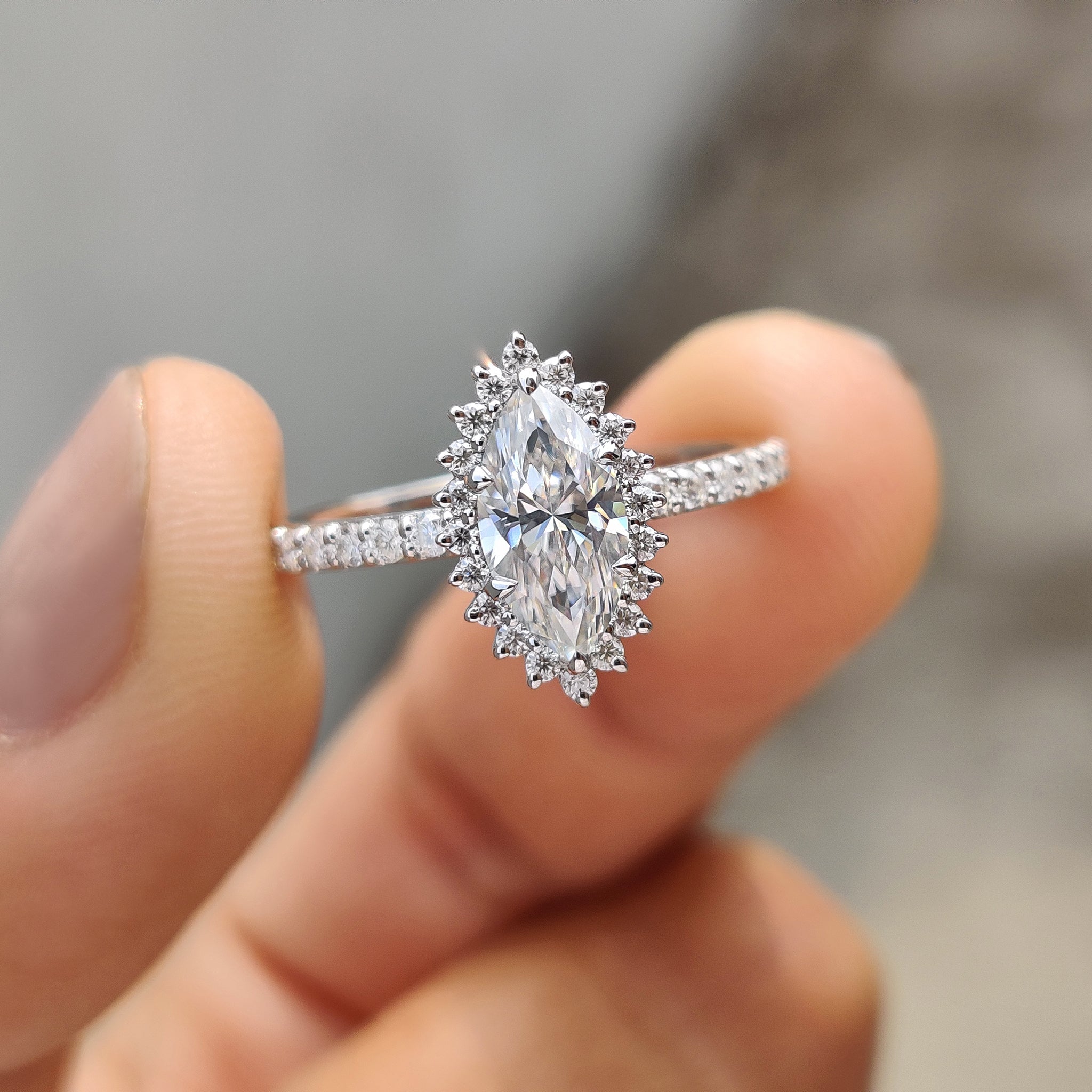 Marquise Halo Engagement Ring In Pave Band Main image