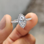 Marquise Halo Engagement Ring In Pave Band