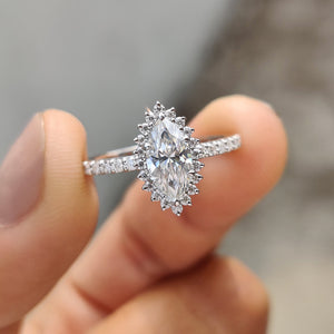 Marquise Halo Engagement Ring In Pave Band