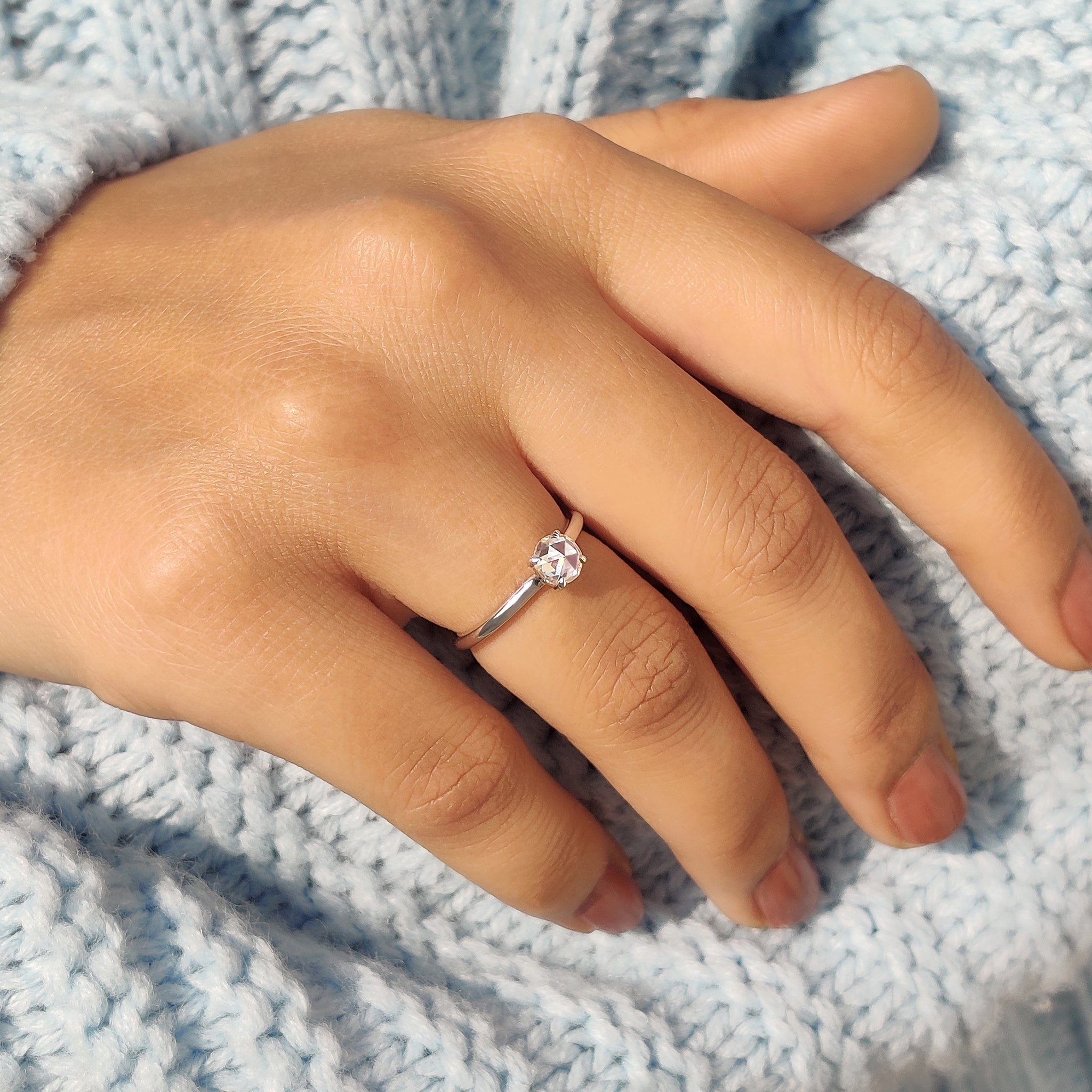 Round Rose Cut Solitaire Engagement Ring