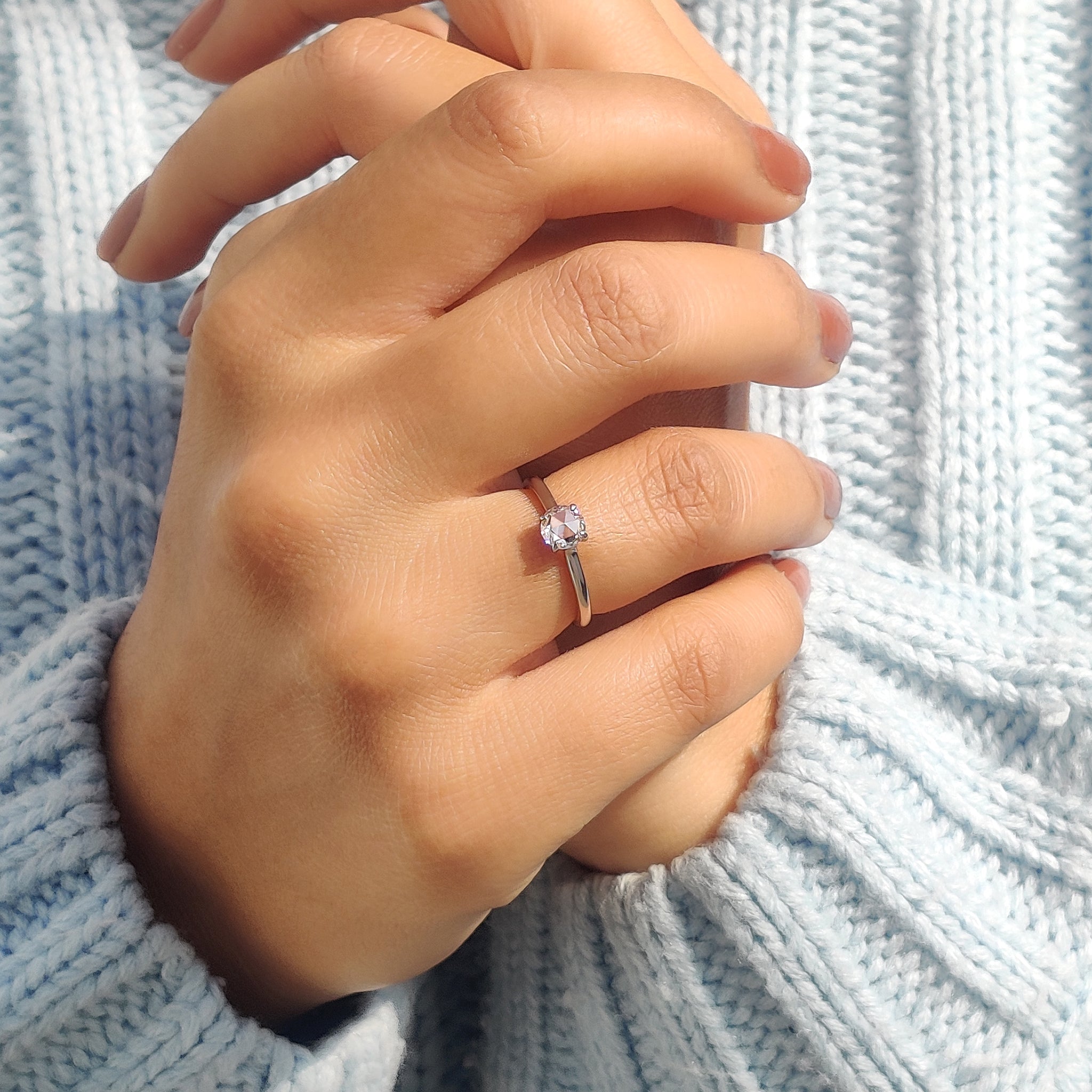 Round Rose Cut Solitaire Engagement Ring