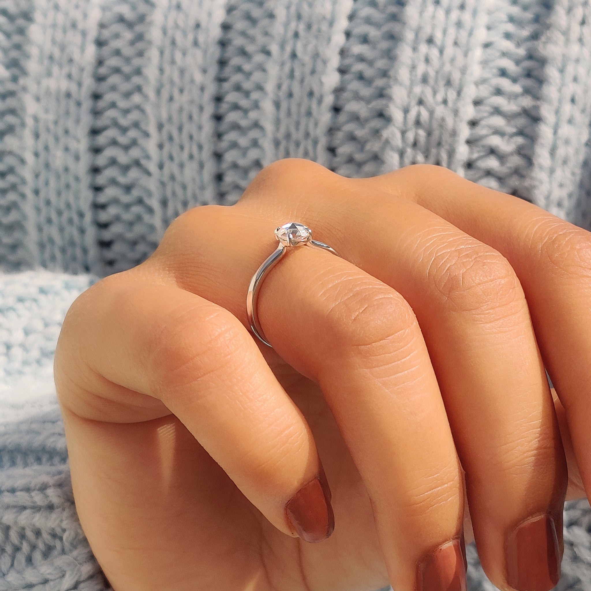 Round Rose Cut Solitaire Engagement Ring