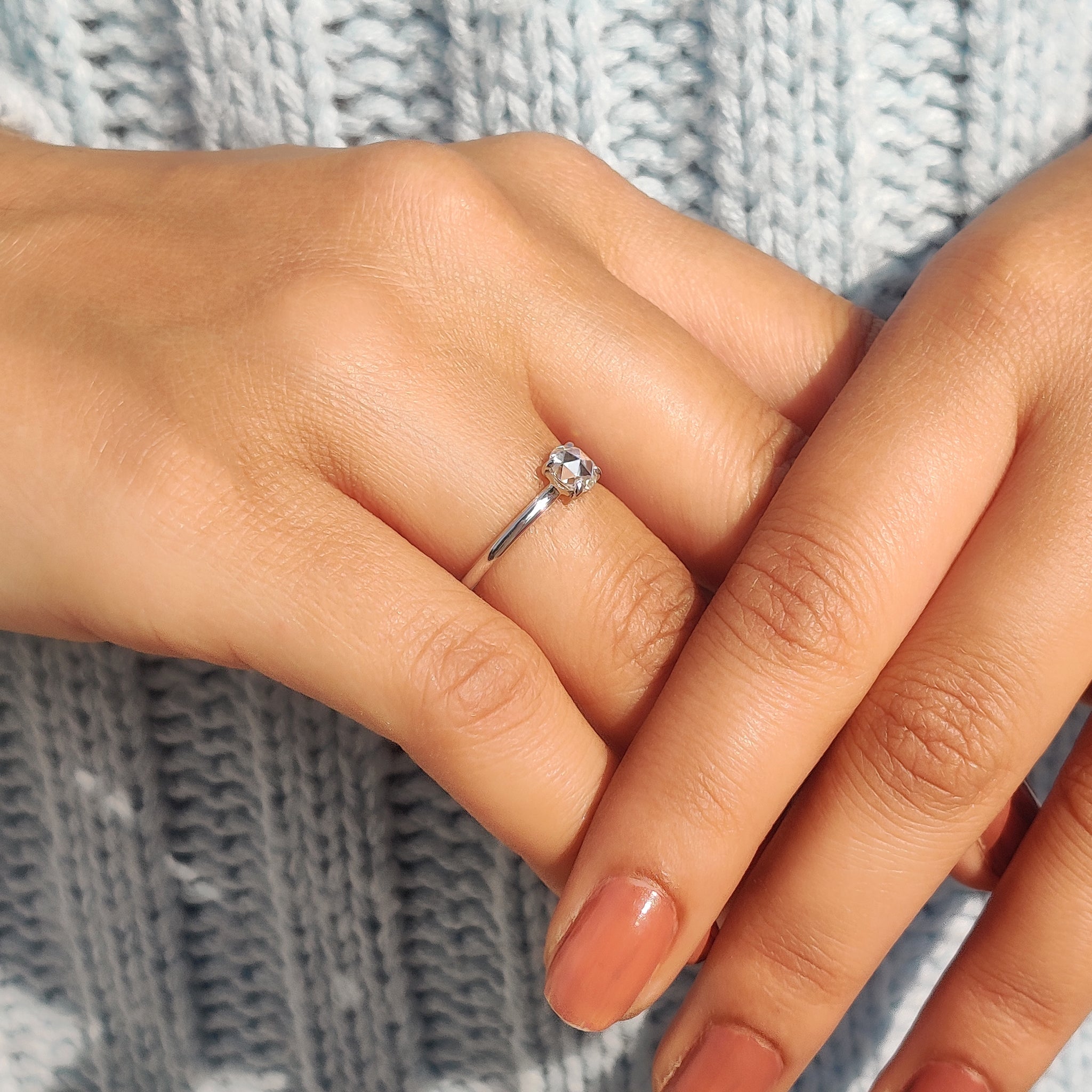 Round Rose Cut Solitaire Engagement Ring