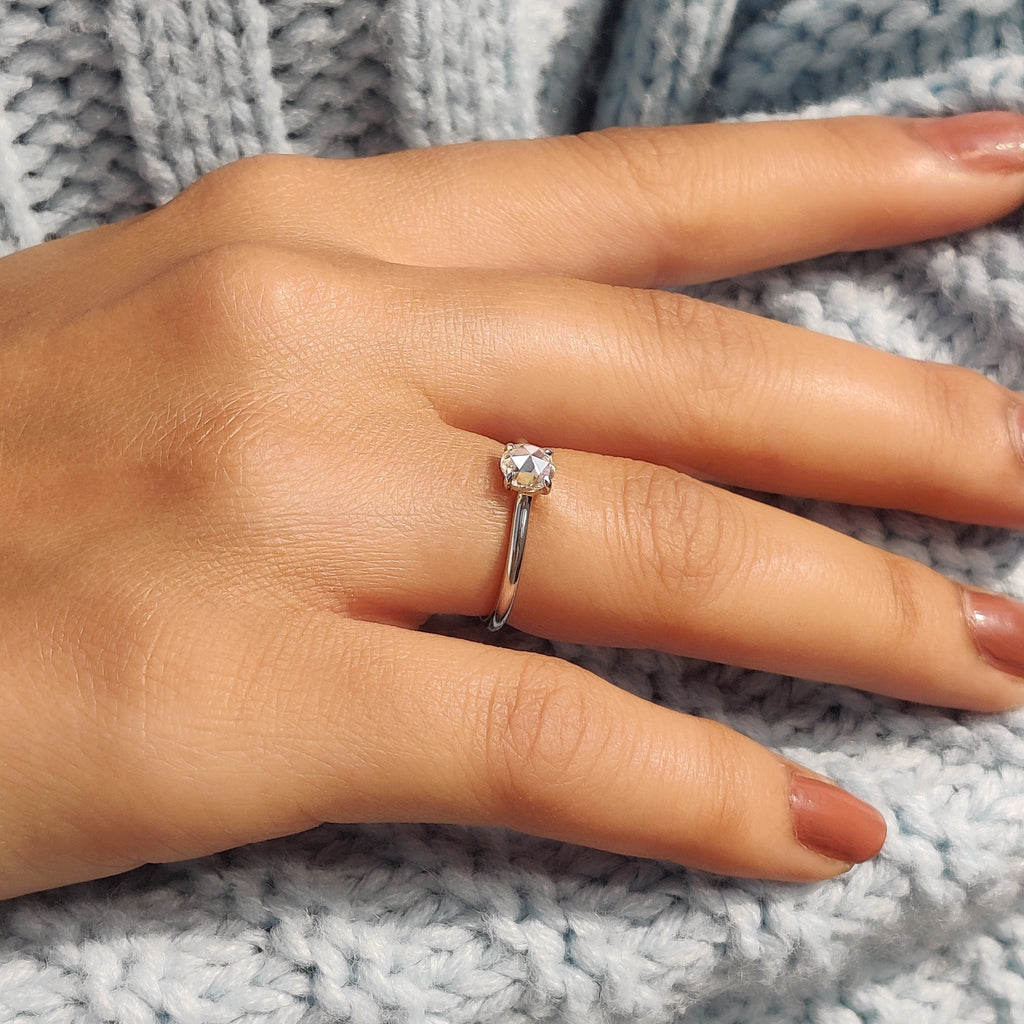 Round Rose Cut Solitaire Engagement Ring
