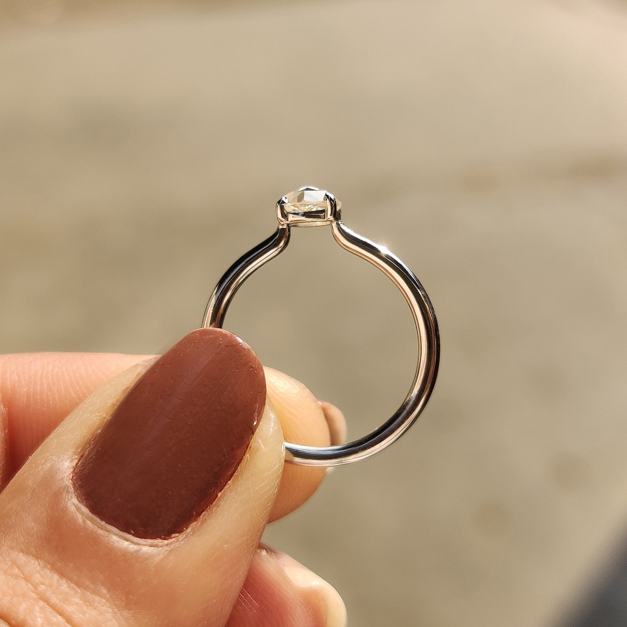 Round Rose Cut Solitaire Engagement Ring