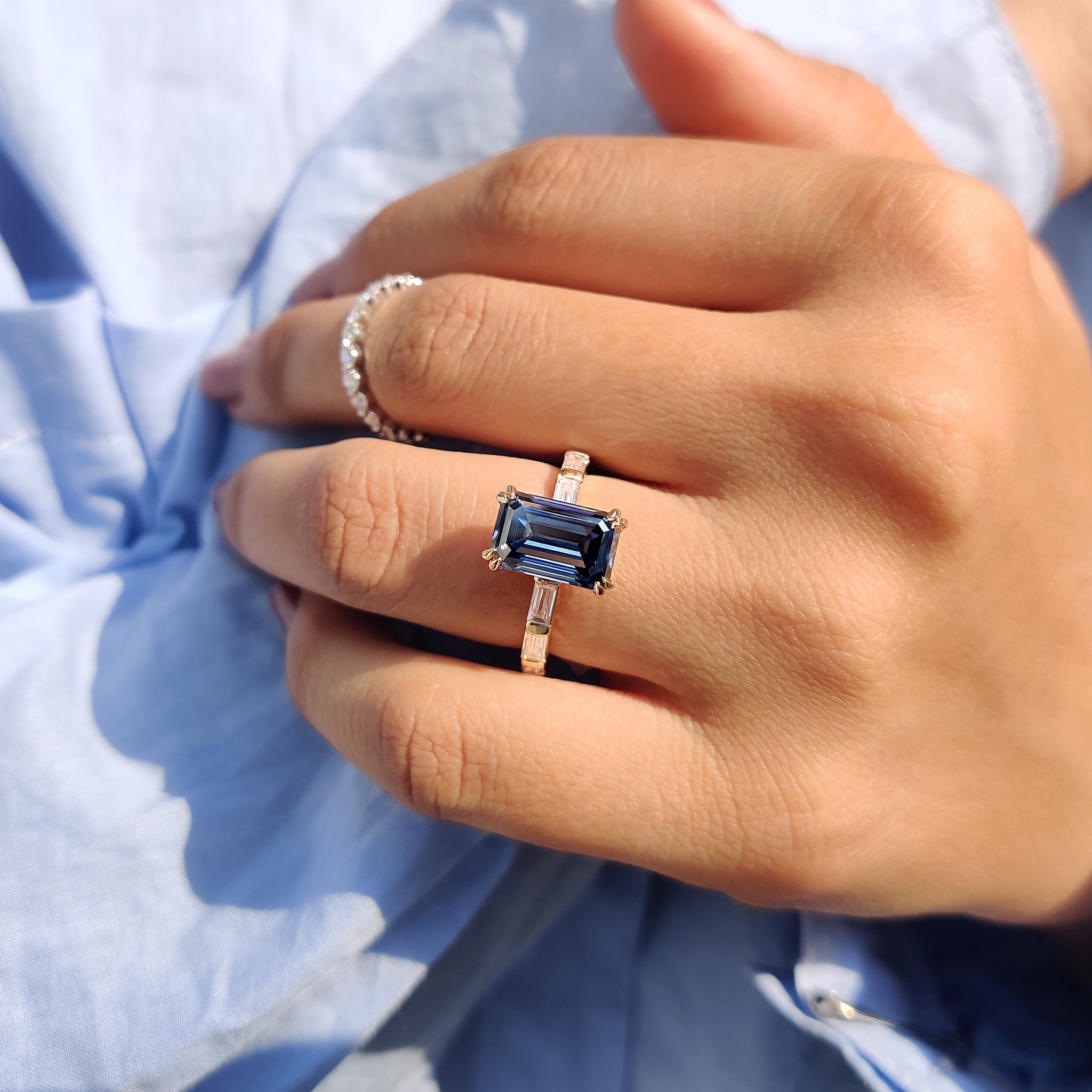Emerald Cut Engagement Ring With Baguette Side Stones