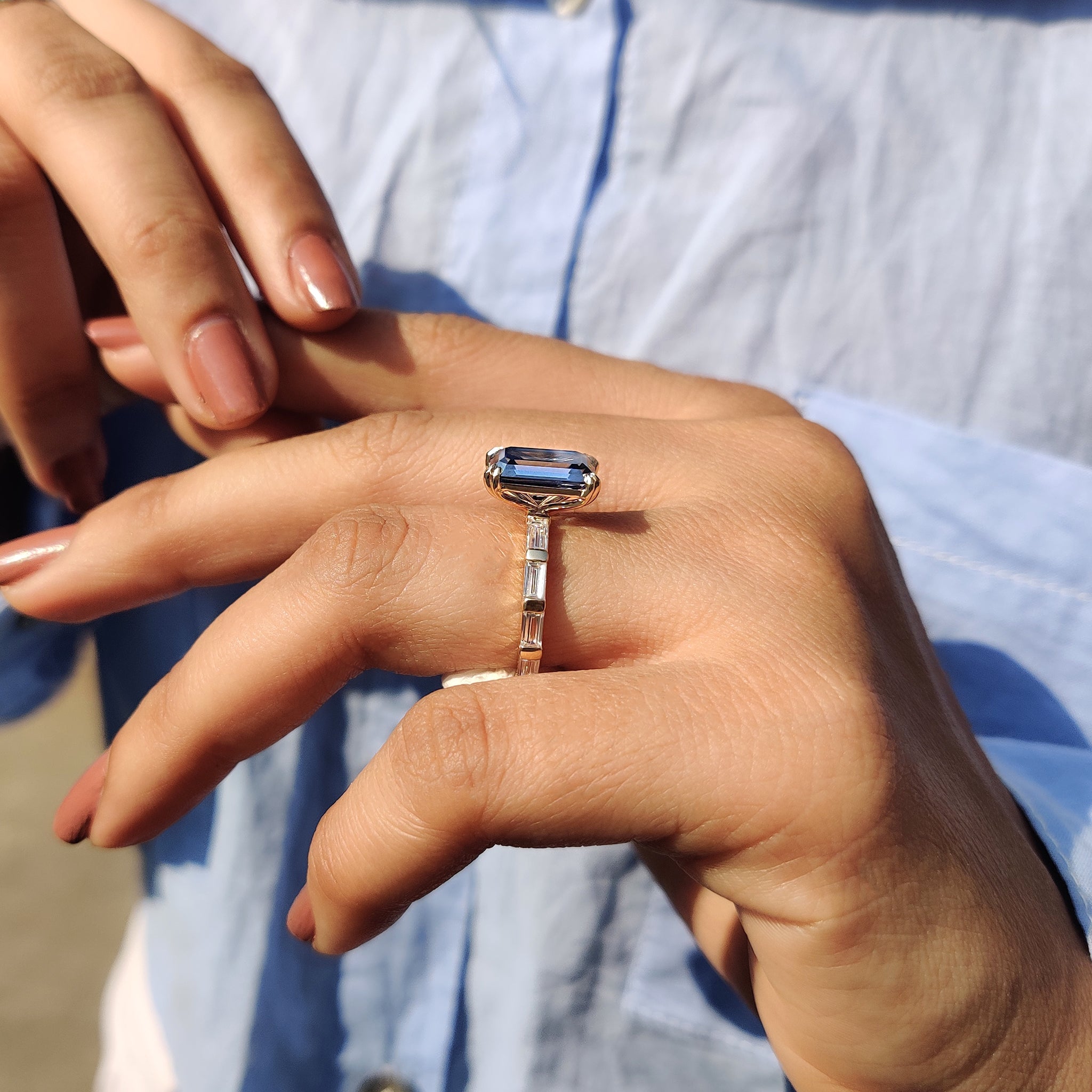 Emerald Cut Engagement Ring With Baguette Side Stones