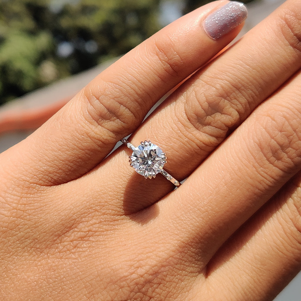 Round Cut Engagement Ring With Distance Pave Band