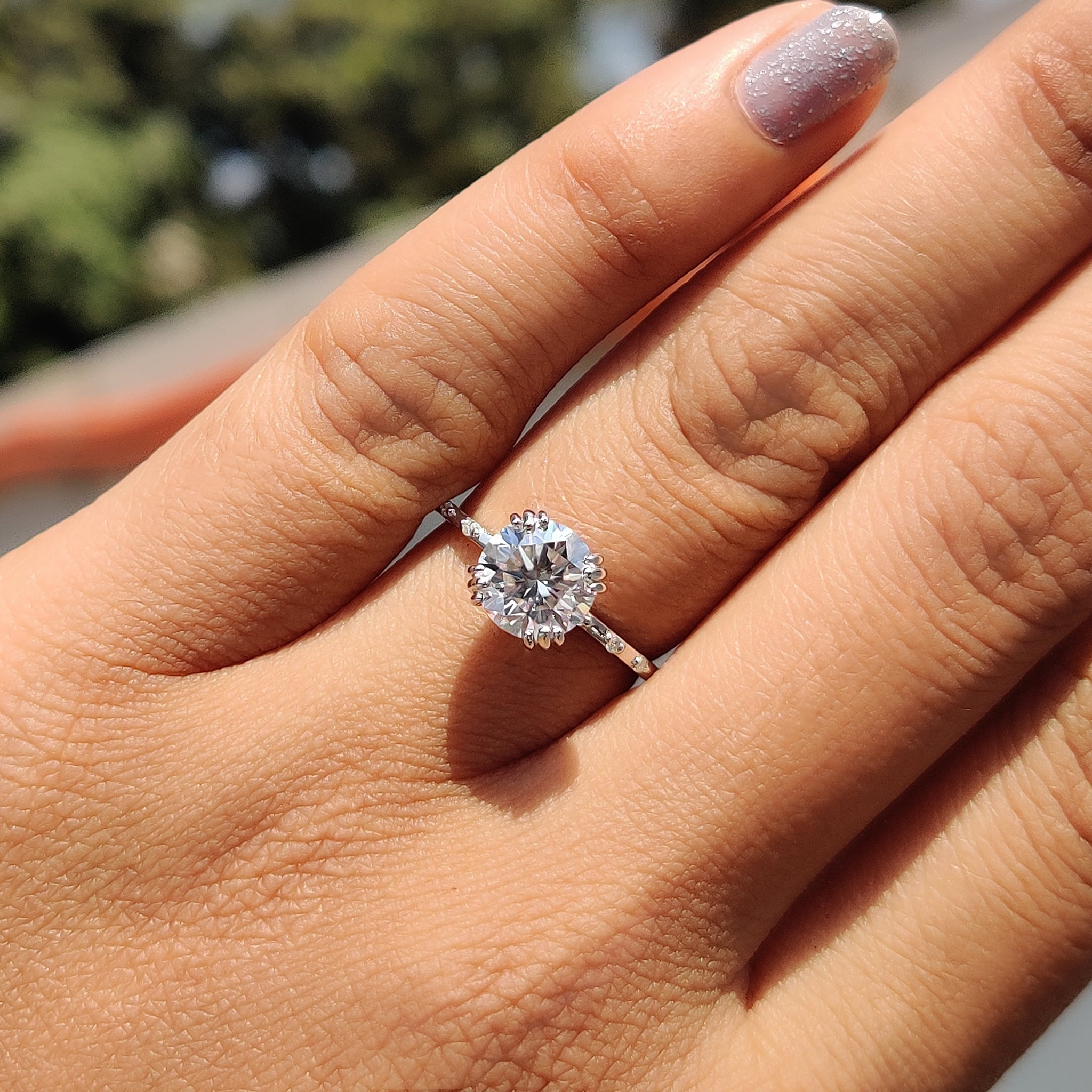 Round Cut Engagement Ring With Distance Pave Band