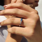 Royal Blue Pear Three Stone Engagement Ring