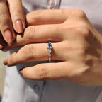 Royal Blue Pear Three Stone Engagement Ring