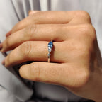 Royal Blue Pear Three Stone Engagement Ring