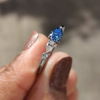 Royal Blue Pear Three Stone Engagement Ring