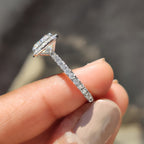 Cushion Cut Halo Engagement Ring in a Pave Band Style