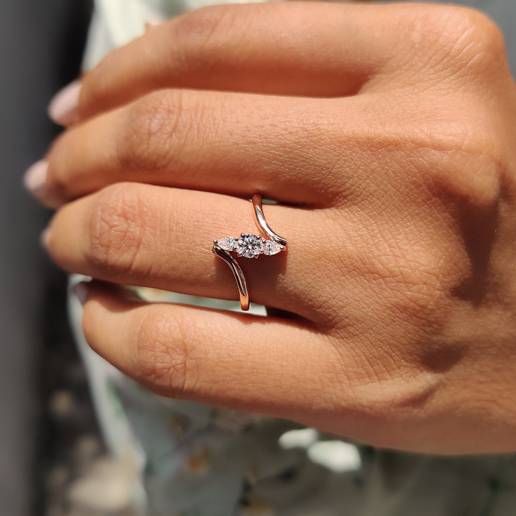 3 Stone Engagement Ring With Bypass Setting Secondary image