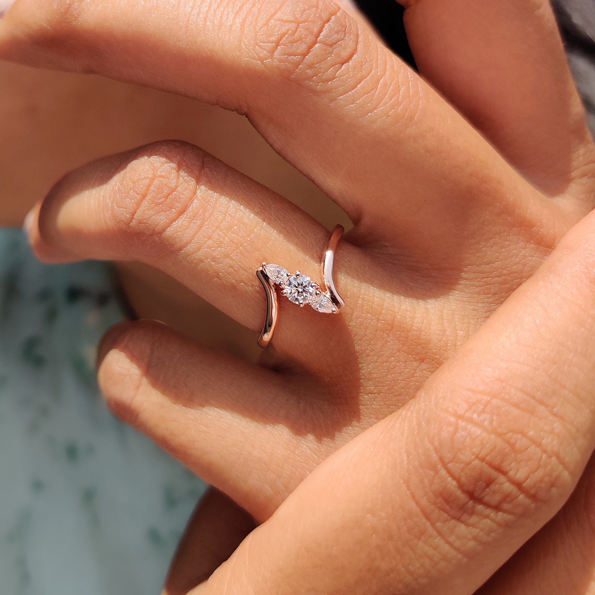 3 Stone Engagement Ring With Bypass Setting